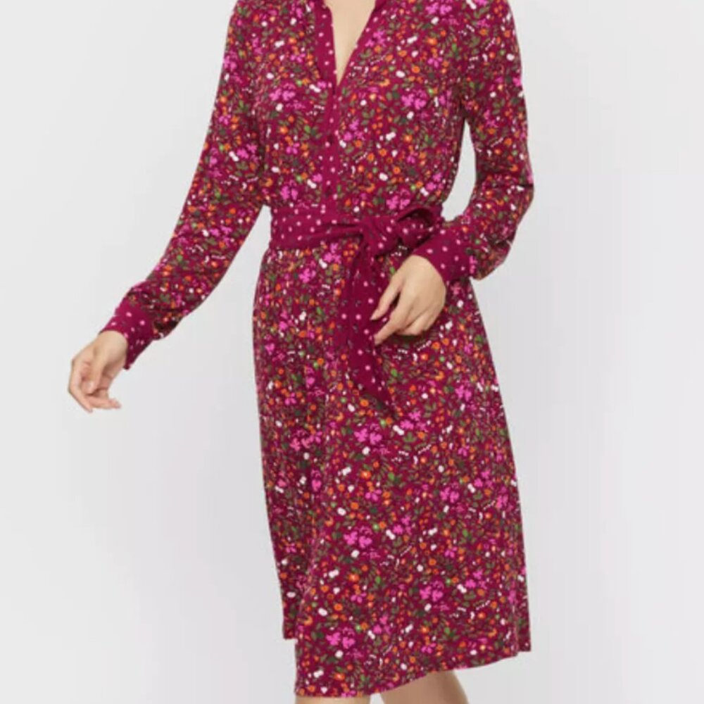 Talbots Maroon Print Fit and Flare Midi Dress Sz XL